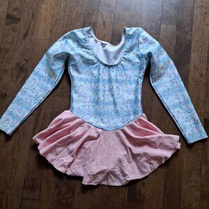 Girl figure skating dress Duck Crossing pastel pink blue small flowers 8-10